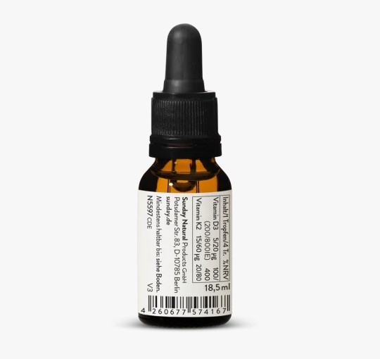 Vitamin D3 + K2 MK7 SUNDAY NATURAL 200 IU + 15µg chống còi xương, tăng chiều cao, 18,5ml Vitamin D3 + K2 MK7 SUNDAY NATURAL 200 IU + 15µg chống còi xương, tăng chiều cao, 18,5ml
