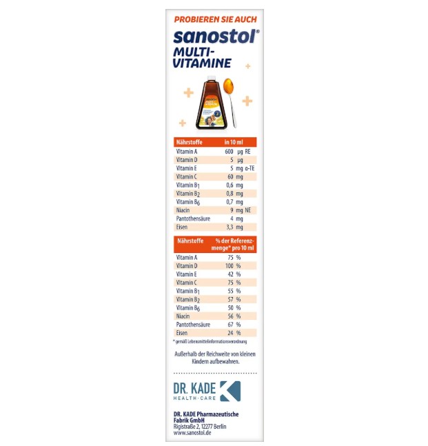 Vitamin tổng hợp Sanostol số 6 + sắt cho trẻ từ 6 tuổi, 460ml Vitamin tổng hợp Sanostol số 6 + sắt cho trẻ từ 6 tuổi, 460ml