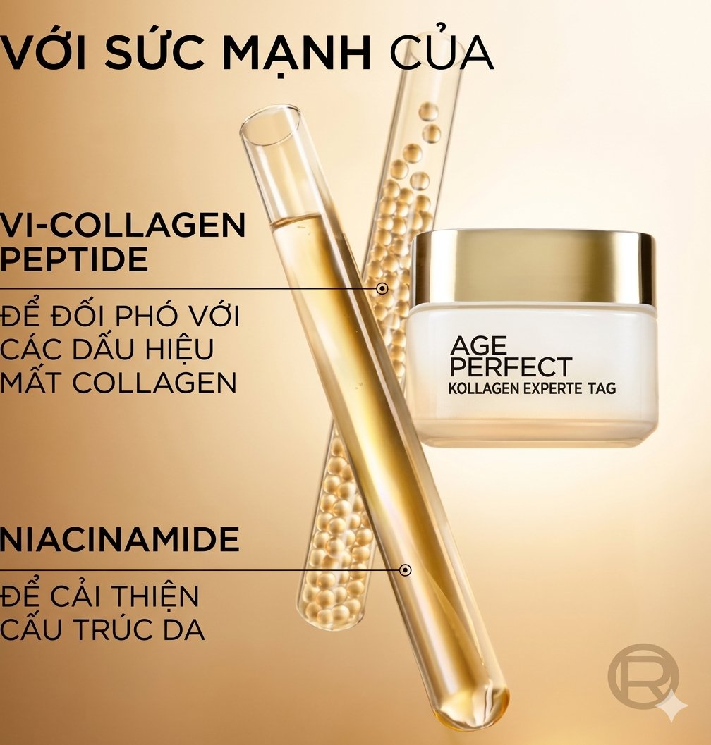 Bộ kem dưỡng ngày đêm Loreal Age Perfect Kollagen Experte làm mờ nám, săn chắc da, 2x50ml