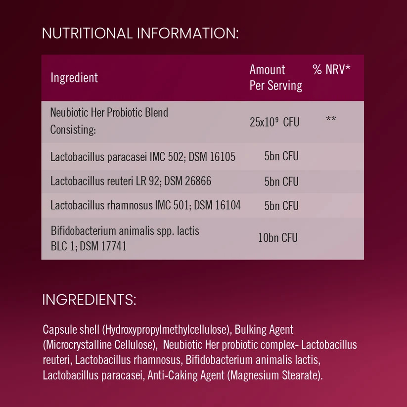 Men vi sinh NEUBRIA NeuBiotic Her bổ sung lợi khuẩn cho phụ nữ, 30 viên Men vi sinh NEUBRIA NeuBiotic Her bổ sung lợi khuẩn cho phụ nữ, 30 viên