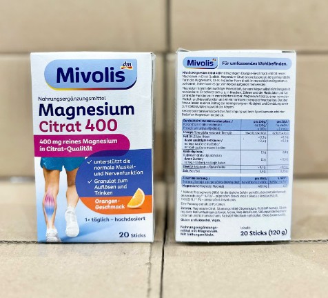 Mivolis Magnesium Citrat 400 Granulat bổ sung magie citrate, 20 gói Mivolis Magnesium Citrat 400 Granulat bổ sung magie citrate, 20 gói