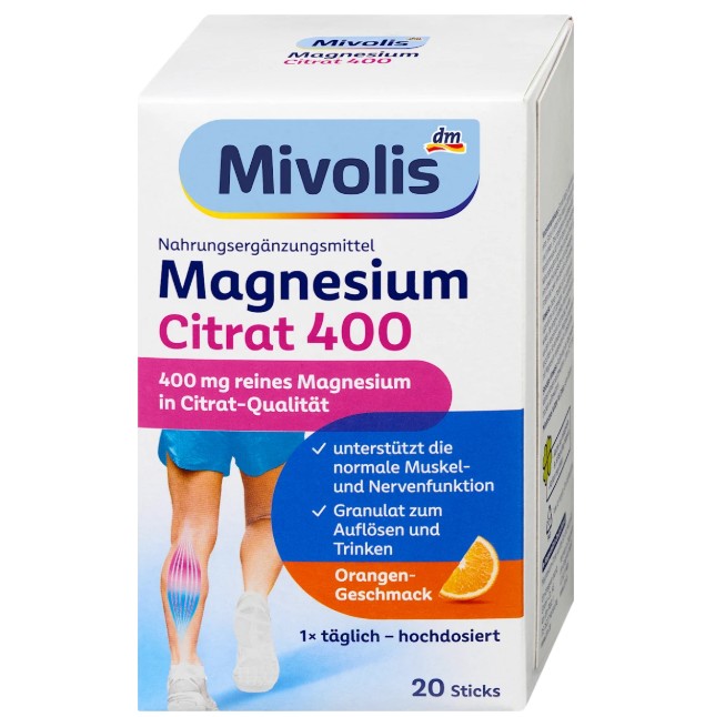 Mivolis Magnesium Citrat 400 Granulat bổ sung magie citrate, 20 gói Mivolis Magnesium Citrat 400 Granulat bổ sung magie citrate, 20 gói
