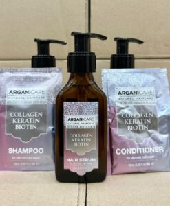 Tinh chất dưỡng tóc ARGANICARE Collagen, Keratine & Biotine Hair Serum phục hồi tóc hư tổn, 100ml