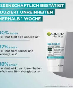 Sữa Rửa Mặt Garnier Hautklar Salicylic 3in1 Tonerde: Rửa mặt + Tẩy da chết + Mặt nạ, 150ml