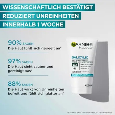 Sữa Rửa Mặt Garnier Hautklar Salicylic 3in1 Tonerde: Rửa mặt + Tẩy da chết + Mặt nạ, 150ml Sữa Rửa Mặt Garnier Hautklar Salicylic 3in1 Tonerde: Rửa mặt + Tẩy da chết + Mặt nạ, 150ml