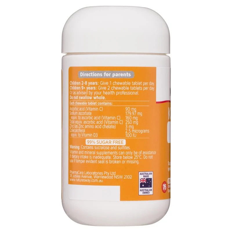 Viên nhai Nature's Way Kids Smart Vitamin C + Zinc + D3 tăng đề kháng cho trẻ em từ 2 tuổi, 75 viên Viên nhai Nature's Way Kids Smart Vitamin C + Zinc + D3 tăng đề kháng cho trẻ em từ 2 tuổi, 75 viên