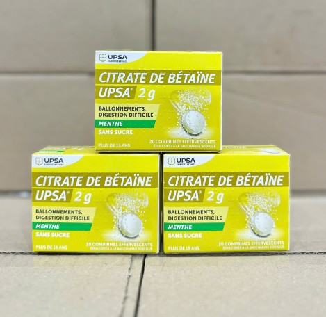 Viên sủi UPSA Citrate de Betaine 2g Menthe vị bạc hà, giảm đầy hơi, khó tiêu, 20 viên Viên sủi UPSA Citrate de Betaine 2g Menthe vị bạc hà, giảm đầy hơi, khó tiêu, 20 viên