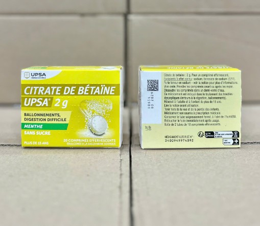 Viên sủi UPSA Citrate de Betaine 2g Menthe vị bạc hà, giảm đầy hơi, khó tiêu, 20 viên Viên sủi UPSA Citrate de Betaine 2g Menthe vị bạc hà, giảm đầy hơi, khó tiêu, 20 viên
