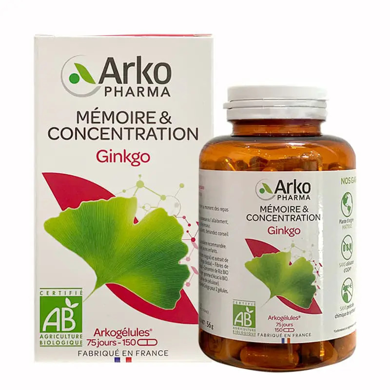 Viên uống bổ não ArkoPharma Ginkgo Memoire & Concentration, 150+45 viên Viên uống bổ não ArkoPharma Ginkgo Memoire & Concentration, 150+45 viên