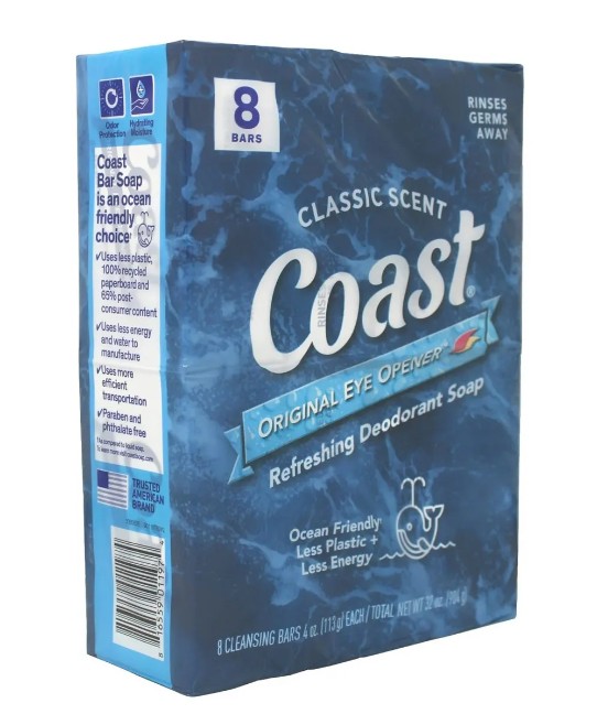 Xà phòng Coast Classic Scent Refreshing Deodorant Soap, set 8 bánh x 113g Xà phòng Coast Classic Scent Refreshing Deodorant Soap, set 8 bánh x 113g