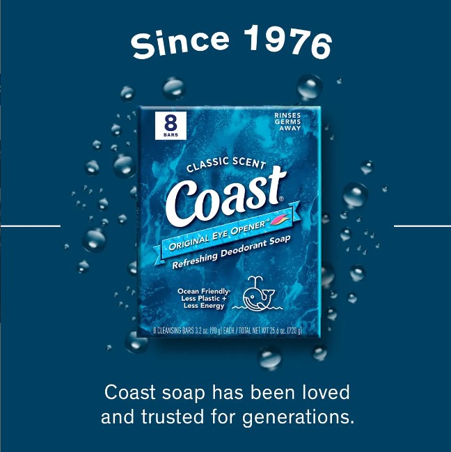 Xà phòng Coast Classic Scent Refreshing Deodorant Soap, set 8 bánh x 113g Xà phòng Coast Classic Scent Refreshing Deodorant Soap, set 8 bánh x 113g