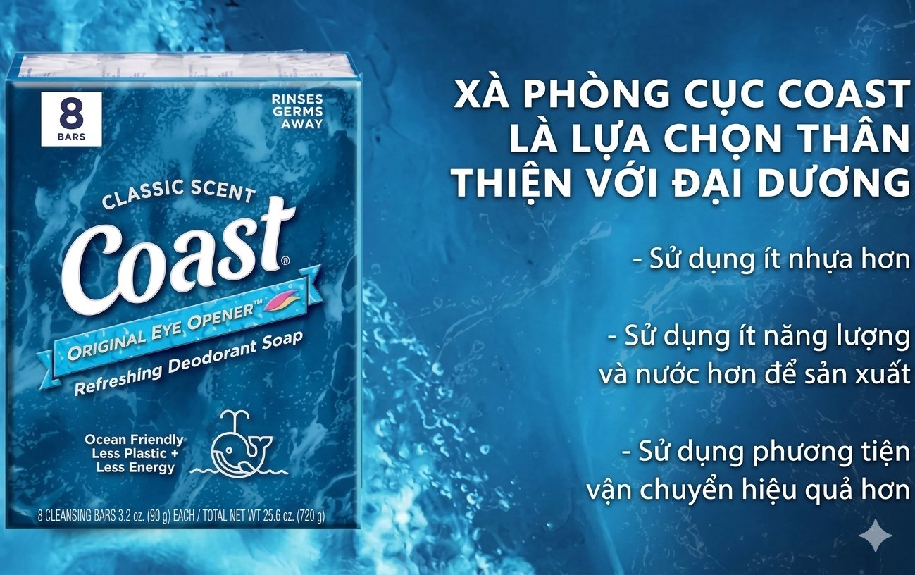 Xà phòng Coast Classic Scent Refreshing Deodorant Soap, set 8 bánh x 113g Xà phòng Coast Classic Scent Refreshing Deodorant Soap, set 8 bánh x 113g