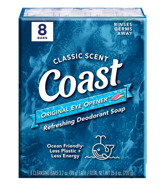 Xà phòng Coast Classic Scent Refreshing Deodorant Soap, set 8 bánh x 113g Xà phòng Coast Classic Scent Refreshing Deodorant Soap, set 8 bánh x 113g