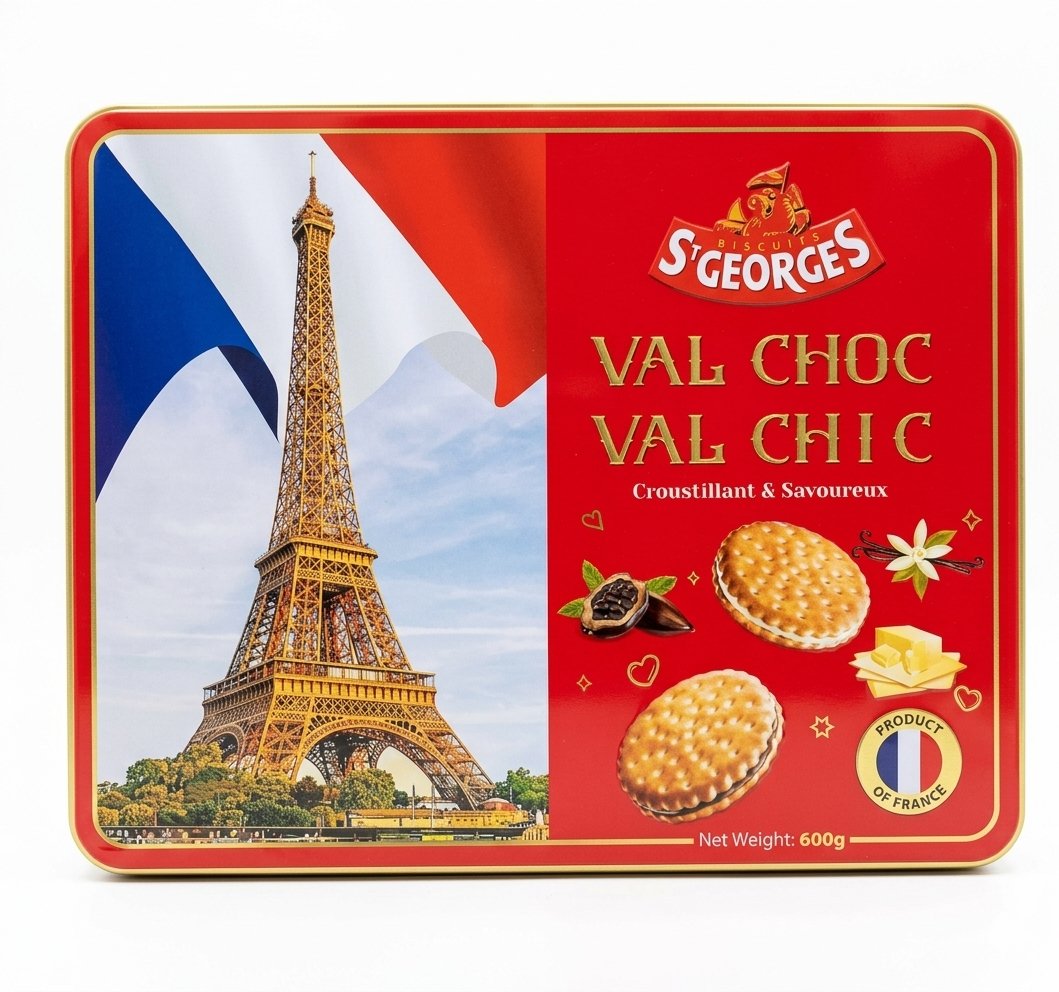 Bánh quy kẹp kem socola và vani St Georges Val Chic & Val Choc, 600g {Đỏ trơn} Bánh quy kẹp kem socola và vani St Georges Val Chic & Val Choc, 600g {Đỏ trơn}