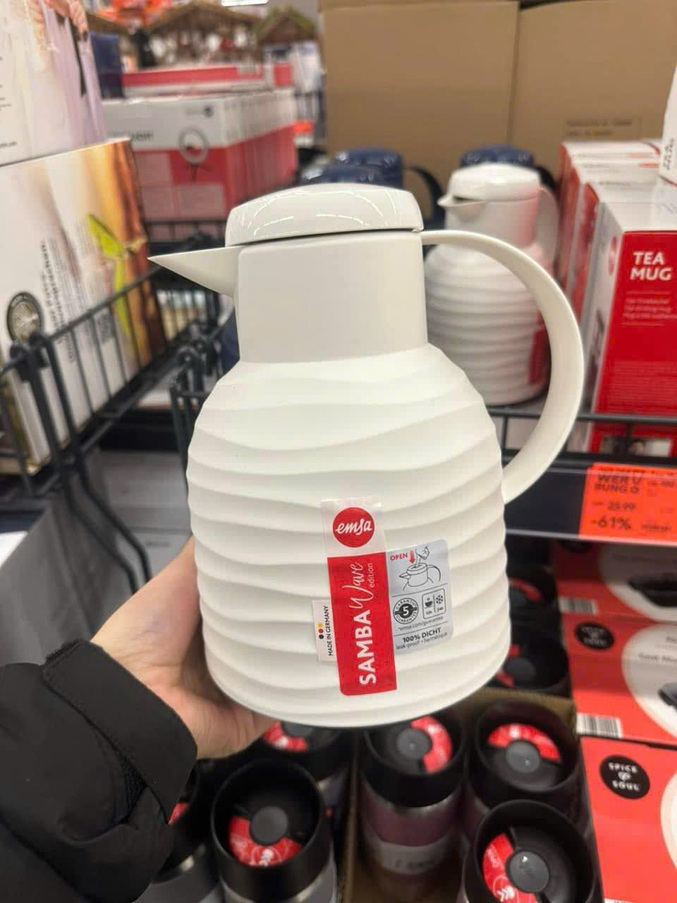 Bình giữ nhiệt EMSA Samba Wave White 1 lít, 1 cái Bình giữ nhiệt EMSA Samba Wave White 1 lít, 1 cái