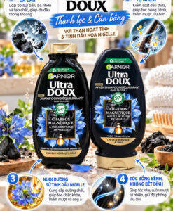Cặp gội xả Garnier Ultra Doux Charbon Magnétique & Huile de Fleur de Nigelle cho tóc dầu, 250+200ml