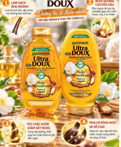 Cặp gội xả Garnier Ultra Doux Huile Merveilleux Argan & Camélia cho tóc khô, 250+200ml