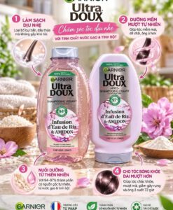 Cặp gội xả Garnier Ultra Doux Infusion d'Eau de Riz & Amidon cho tóc xơ rối, 250+200ml