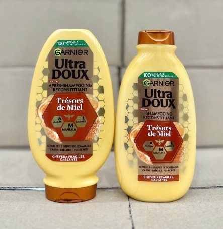 Cặp gội xả Garnier Ultra Doux Trésors de Miel phục hồi tóc hư tổn, gãy rụng, 250+200ml Cặp gội xả Garnier Ultra Doux Trésors de Miel phục hồi tóc hư tổn, gãy rụng, 250+200ml