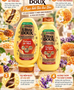 Cặp gội xả Garnier Ultra Doux Trésors de Miel phục hồi tóc hư tổn, gãy rụng, 250+200ml