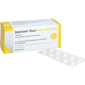 Viên uống Dekristol Fluor 500 I.E./0,25 mg bổ sung vitamin D3 và Fluor cho trẻ sơ sinh và trẻ em, 90 viên Viên uống Dekristol Fluor 500 I.E./0,25 mg bổ sung vitamin D3 và Fluor cho trẻ sơ sinh và trẻ em, 90 viên