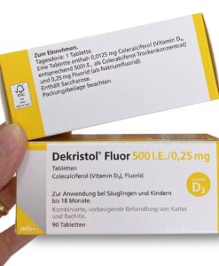 Viên uống Dekristol Fluor 500 I.E./0,25 mg bổ sung vitamin D3 và Fluor cho trẻ sơ sinh và trẻ em, 90 viên