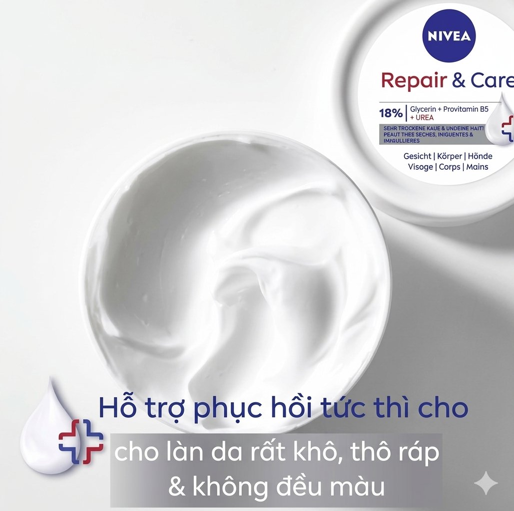 Kem dưỡng ẩm Nivea Repair & Care UREA cho da rất khô, 400ml