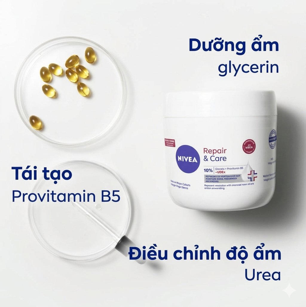 Kem dưỡng ẩm Nivea Repair & Care UREA cho da rất khô, 400ml