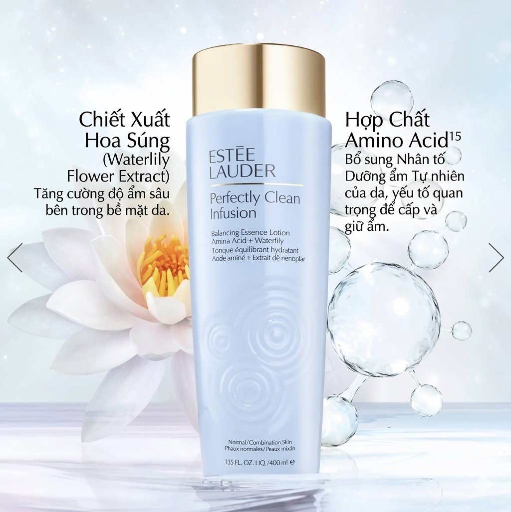 Nước hoa hồng Estee Lauder Perfectly Clean Infusion Balancing Essence Lotion cho da hỗn hợp, 400ml Nước hoa hồng Estee Lauder Perfectly Clean Infusion Balancing Essence Lotion cho da hỗn hợp, 400ml