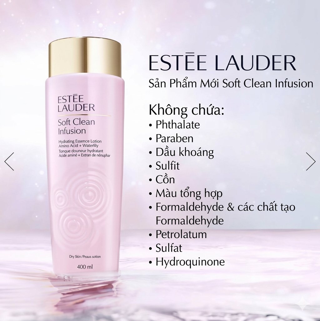 Nước hoa hồng Estee Lauder Soft Clean Infusion Hydrating Essence Lotion cho da khô và nhạy cảm, 400ml
