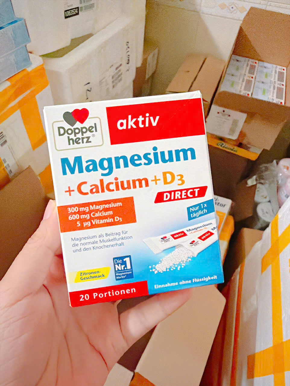 Viên ngậm Doppelherz Magnesium + Calcium + D3 Direct, 20 gói Viên ngậm Doppelherz Magnesium + Calcium + D3 Direct, 20 gói
