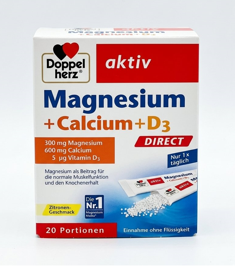 Viên ngậm Doppelherz Magnesium + Calcium + D3 Direct, 20 gói Viên ngậm Doppelherz Magnesium + Calcium + D3 Direct, 20 gói