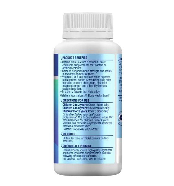 Viên nhai Ostelin Kids Calcium & Vitamin D3 bổ sung canxi và vitamin D3 cho trẻ em, 90 viên Viên nhai Ostelin Kids Calcium & Vitamin D3 bổ sung canxi và vitamin D3 cho trẻ em, 90 viên