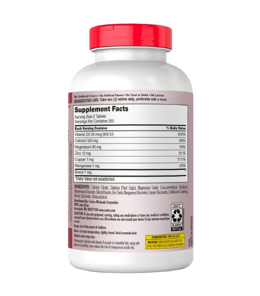 Viên uống Kirkland Signature Calcium Citrate Magnesium and Zinc with Vitamin D3, 500 viên Viên uống Kirkland Signature Calcium Citrate Magnesium and Zinc with Vitamin D3, 500 viên