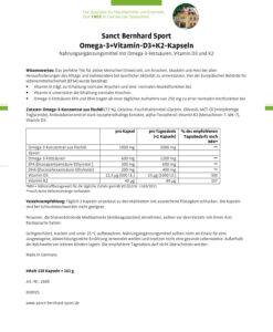 Viên uống Sanct Bernhard Sport Omega 3 + Vitamin D3 + K2 hỗ trợ cơ xương khớp, tim mạch, 120 viên