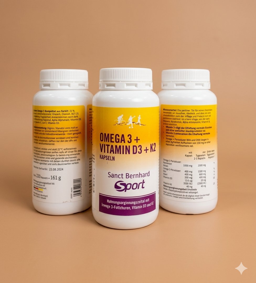 Viên uống Sanct Bernhard Sport Omega 3 + Vitamin D3 + K2 hỗ trợ cơ xương khớp, tim mạch, 120 viên Viên uống Sanct Bernhard Sport Omega 3 + Vitamin D3 + K2 hỗ trợ cơ xương khớp, tim mạch, 120 viên