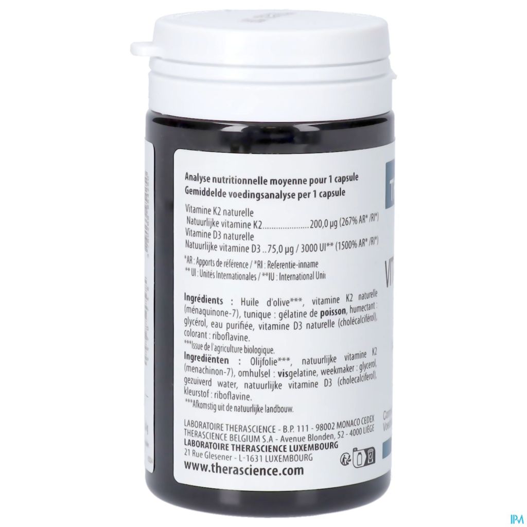Viên uống Therascience Physiomance Vitamines D3 & K2 hỗ trợ hệ xương và hệ miễn dịch, 60 viên Viên uống Therascience Physiomance Vitamines D3 & K2 hỗ trợ hệ xương và hệ miễn dịch, 60 viên
