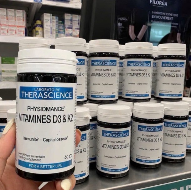 Viên uống Therascience Physiomance Vitamines D3 & K2 hỗ trợ hệ xương và hệ miễn dịch, 60 viên Viên uống Therascience Physiomance Vitamines D3 & K2 hỗ trợ hệ xương và hệ miễn dịch, 60 viên