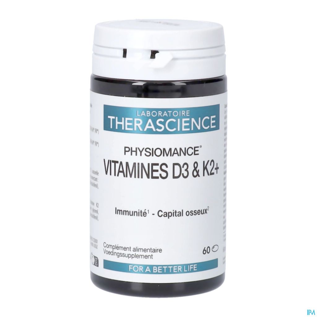 Viên uống Therascience Physiomance Vitamines D3 & K2 hỗ trợ hệ xương và hệ miễn dịch, 60 viên Viên uống Therascience Physiomance Vitamines D3 & K2 hỗ trợ hệ xương và hệ miễn dịch, 60 viên