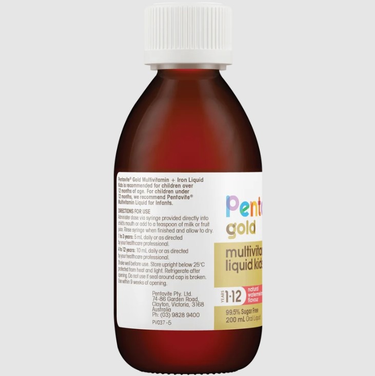 Vitamin tổng hợp Pentavite Gold Multivitamin + Iron Kids Liquid cho trẻ từ 1-12 tuổi, 200ml Vitamin tổng hợp Pentavite Gold Multivitamin + Iron Kids Liquid cho trẻ từ 1-12 tuổi, 200ml