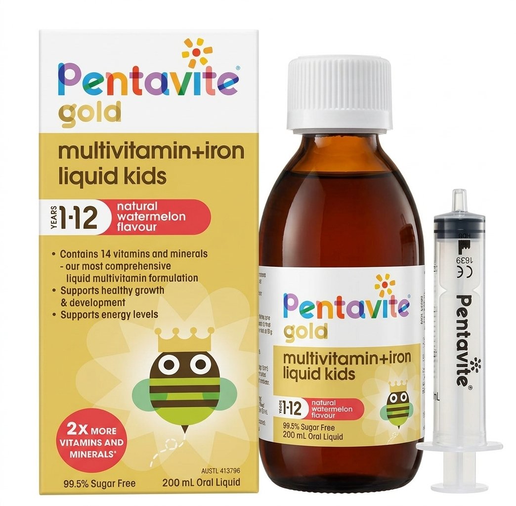 Vitamin tổng hợp Pentavite Gold Multivitamin + Iron Kids Liquid cho trẻ từ 1-12 tuổi, 200ml Vitamin tổng hợp Pentavite Gold Multivitamin + Iron Kids Liquid cho trẻ từ 1-12 tuổi, 200ml