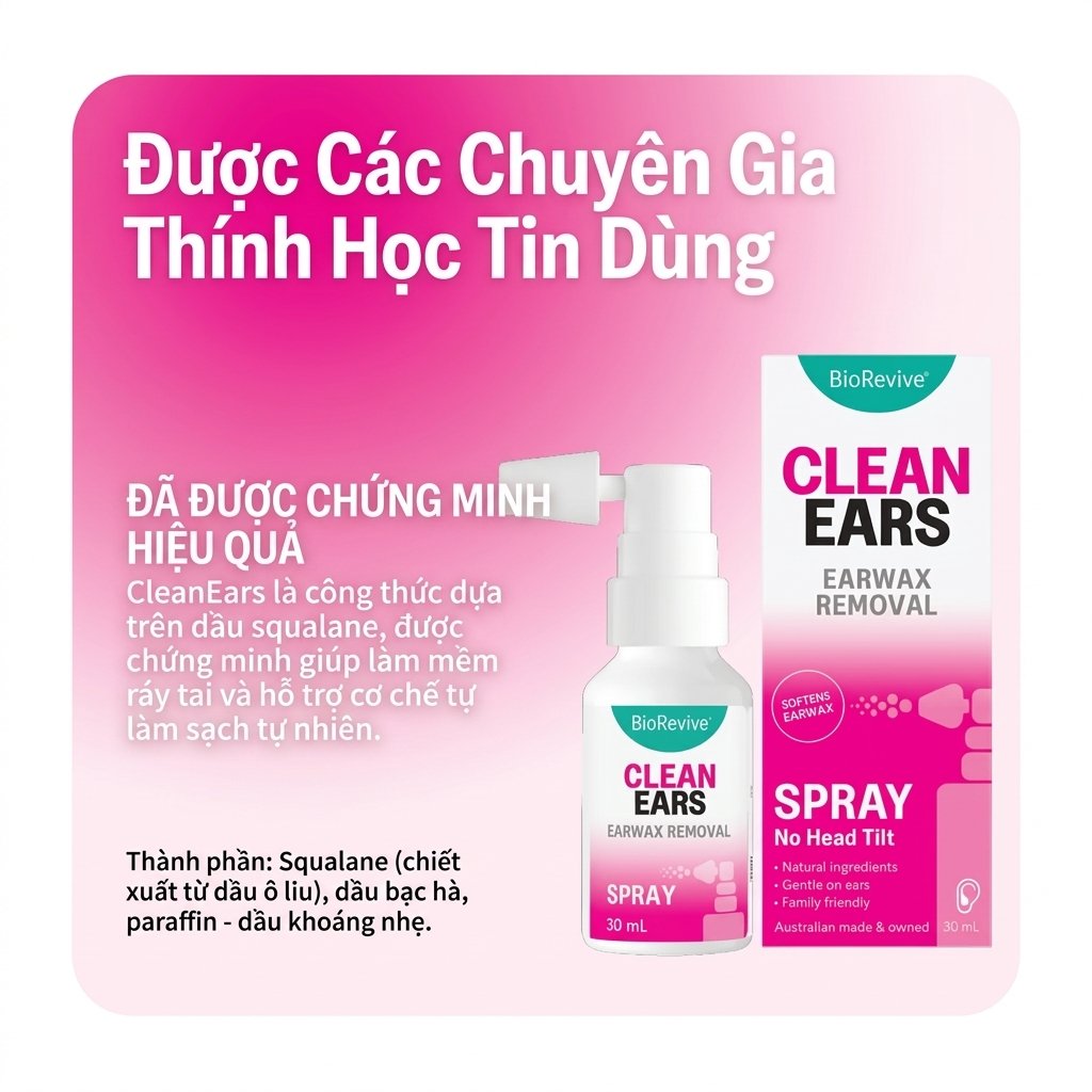Xịt vệ sinh tai BioRevive Clean Ears Kids làm sạch tai, làm tan ráy tai, 30ml Xịt vệ sinh tai BioRevive Clean Ears Kids làm sạch tai, làm tan ráy tai, 30ml